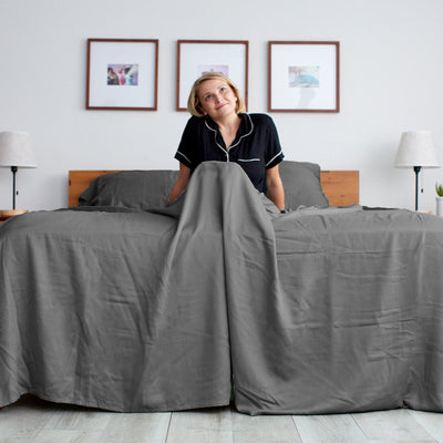 These extra long eucalyptus flat sheets in gray won't ever come untucked||Gray