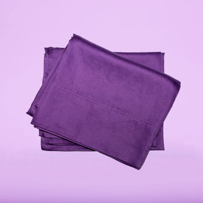 Closeup on purple eucalyptus pillowcases||Purple