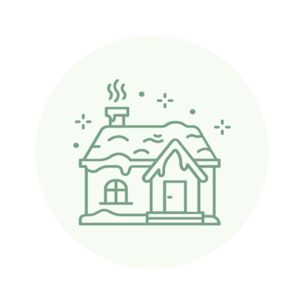 Icon of a cozy house with snow on the roof on a light green background