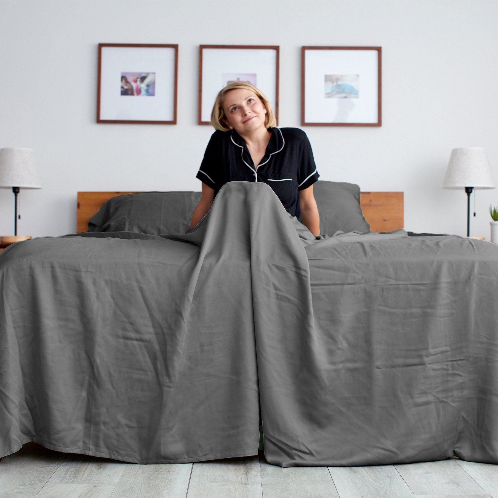 Sheets & Giggles Eucalyptus Lyocell Fitted Sheet Only Deep Pockets - Queen, Gray