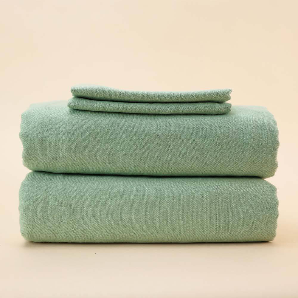 flannel sheets in true sage green made from organic cotton and eucalyptus lyocell||Sage